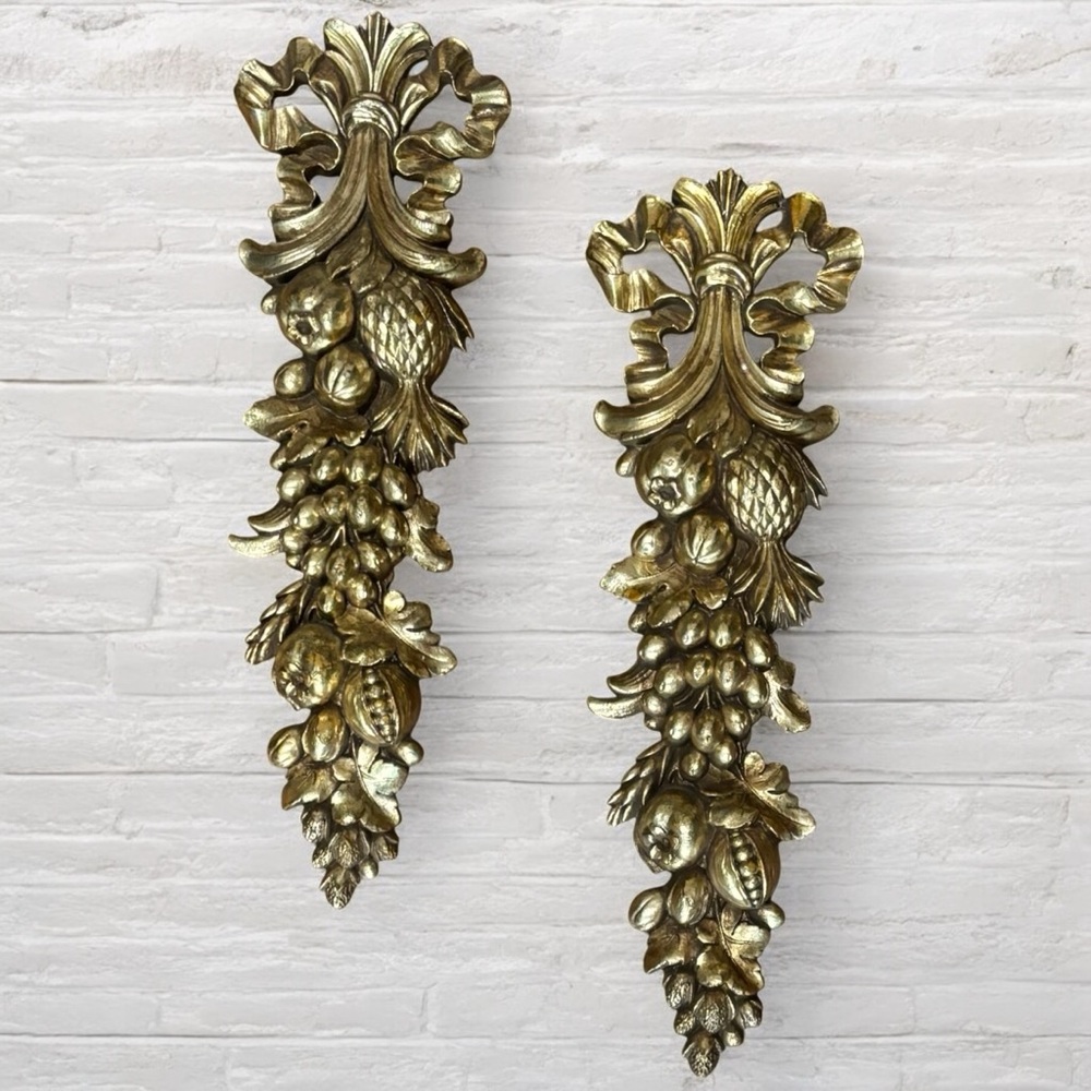 Vintage Hollywood Regency 1966 Syroco Fruit Berries Plaques Wall Hanging Set